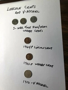 Lincoln Cents- 1921P ,1943,1964D, and 1912 V-Nickel, reduced by $5 - Picture 1 of 10