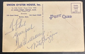Ted Williams & Mike Higgins Autographed 1960's Union Oyster House Postcard BAS - Picture 1 of 4