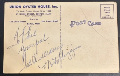 Ted Williams & Mike Higgins Autographed 1960's Union Oyster House Postcard BAS - Image 1 of 4