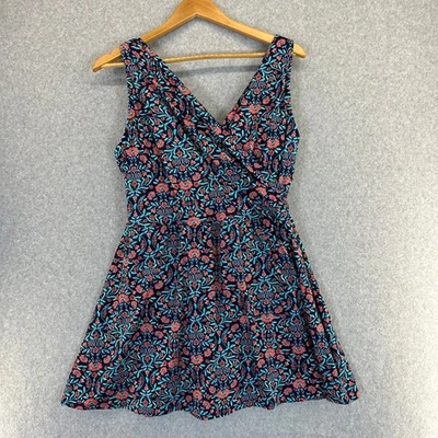 Vestido de Natación Lands End Azul Marino Floral Cuello en V Tanque Sujetador Incorporado Parte Inferior de Bikini Talla 16W Foto 1 de 4