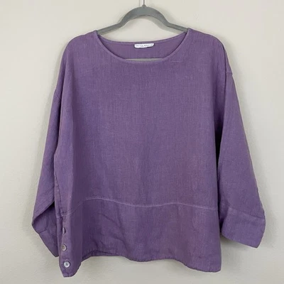 Camisa artista Bryn Walker lilás linho claro botões laterais Lagenlook tamanho pequeno - Imagem 1 de 4