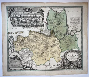 RUSSIA INGRIA SAN PIETROBURGO DATATA 1734 HOMANN ORE GRANDE ANTICA MAPPA INCISA  - Foto 1 di 14