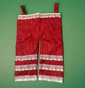 Vintage Christmas Stocking Bootie Faux Fur Double Gift Stuffer Lace Accents - Picture 1 of 10