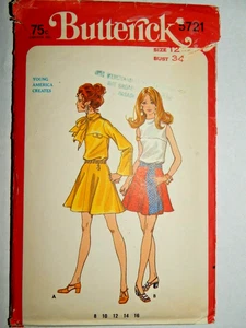 Butterick 5721 Blouson Sash Dress Flare Skirt Sewing Pattern Ladies 12 Cut VTG - Picture 1 of 6