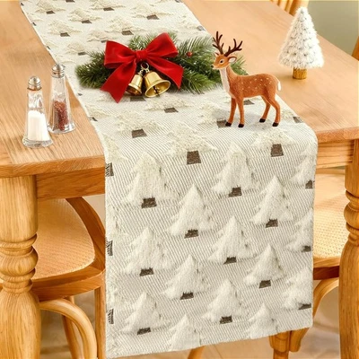 Corredor de mesa de Navidad 13X72 pulgadas felpa suave imitación piel Jacquard beige Navidad T Foto 1 de 4