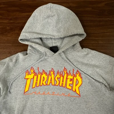 Трэшер тяжелый толстовка скейтборды пламени толстовка с капюшоном мужчин серый размер M * пятно - Изображение 1 из 4
