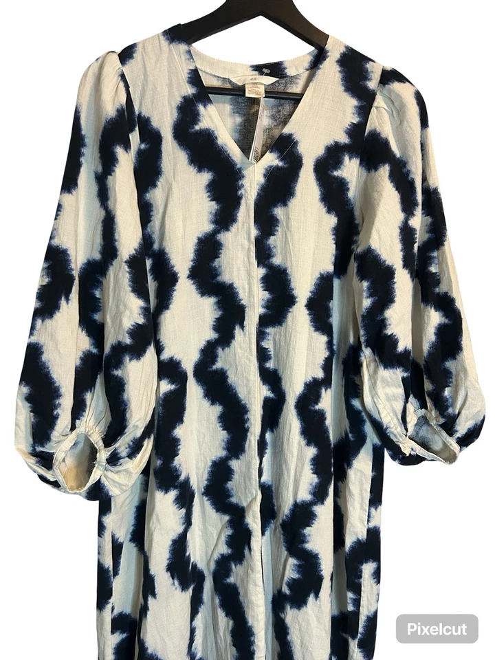 Vestido estilo boho azul e branco H&M (novo com etiquetas) - Imagem 1 de 4
