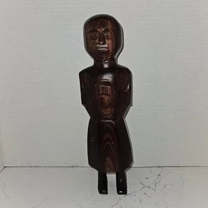 Hand Carved Wooden Praying Figure Statue African Style Dark Hardwood Folk Art - Picture 1 of 9