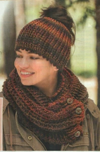 ESTELITA MESSY BUN HAT AND COWL SCARF WOMEN'S CROCHET PATTERN INSTRUCTIONS - Picture 1 of 1