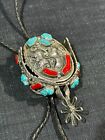 Native American Turquoise Coral & Silver Spurs Bolo Rje 135G Purchased 1975 #5
