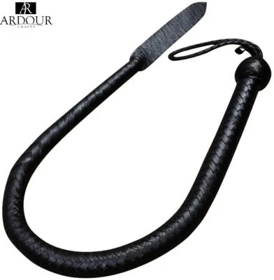 ARDOUR CRAFTS Genuine Black Leather Whip Cow Hide Leather Bull Whip 3 Feet Long 16 Plaits