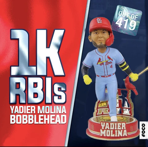 Yadier Molina St Louis Cardinals Milestone 1000 RBI Bobblehead NIB! Ltd Ed 419 Cover
