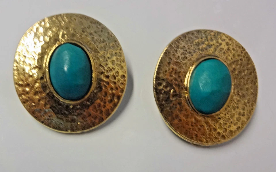 Pendientes gruesos de clip vintage firmados Dauplaise de alta costura color turquesa Foto 1 de 1