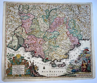 PROVENCE 1730 FRANCE MATTHAUS SEUTTER LARGE ANTIQUE MAP 18TH CENTURY - Image 1 of 4
