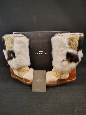 NUEVO CON CAJA~$615~COACH~7B~BOTAS DE CUERO GENUINO BEIGE NATURAL PIEL DE OVEJA DE CORDERO REAL Foto 1 de 4