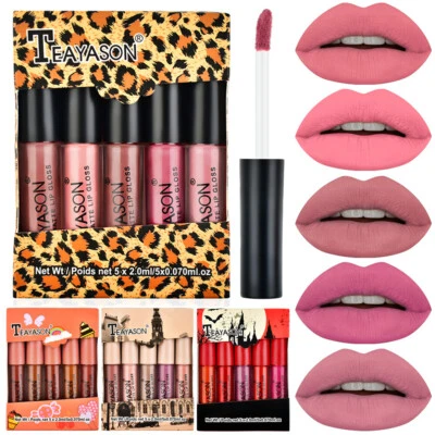 TEAYASON 5Pcs Matte Liquid Lipstick Makeup Set Lip Gloss Waterproof Long-lasting Lipstick
