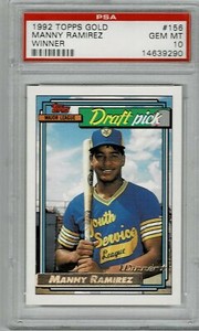 1992 TOPPS GOLD WINNER #156 MANNY RAMIREZ GEM MINT PSA 10 RC