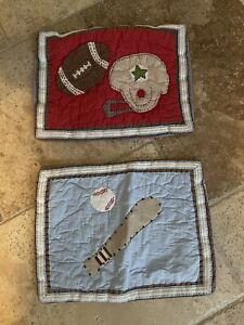 Pottery Barn Quilted Football & Baseball Pillow Case Only Lot Of 2