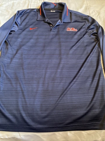 NIKE DRI-FIT Ole Miss Rebels Men X Large Long Sleeve Polo Shirt On Field Blue XL Cover