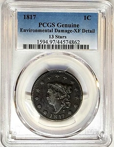 RARE 1817 (13 Stars) Coronet Head Large Cent PCGS XF Details - Picture 1 of 2