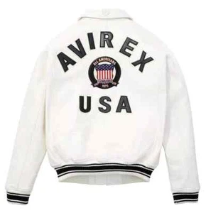 Men's Avirex White Bomber Jacket Flight Jacket Genuine Leather USA jacket - Picture 1 of 5