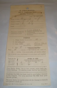 Pet Milk 1944 Baby Birth Feeding Card St Luke's Hospital Altadena California - Picture 1 of 10