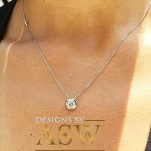 14k solid white gold round cut moissanite prong set necklace pendant 1.00ct - Picture 1 of 7