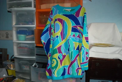 Adrienne Vittadini Años 80 Vintage Algodón Tejido Marrón con Patrón Suéter LG Foto 1 de 4