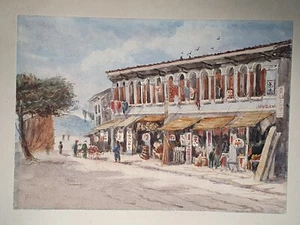 Antique Hong Kong Watercolour Painting 19th Century Street Scene Harbour 1889 - Picture 1 of 20