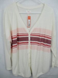 Colsie Women's Sweater 1X Cardigan Button Front Stripe Pink Ivory NEW NWT Knit
