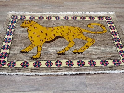 Alfombra hecha a mano de león de caza turco de Anatolia, alfombra de caza de león turco, 3x4,5 pies Foto 1 de 4