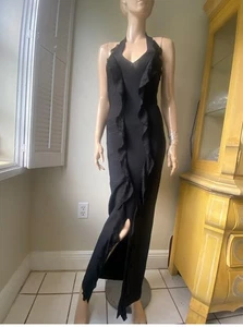 HERVE LEGER BODYCON SEXY CELEBRITY FAVE BANDAGE BLACK MAXI MERMAID DRESS SZ XS - Picture 1 of 8
