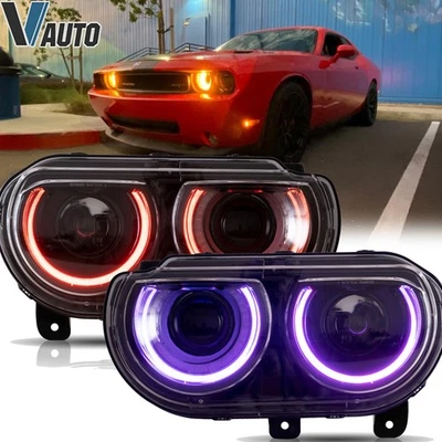 Conjunto de faros proyectores LED RGB DRL para Dodge Challenger 2008-2014 Foto 1 de 4