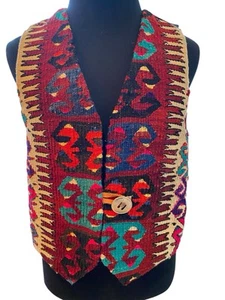 Vintage Matt Camron Wool Western Vest Aztec Kilim Rug Hand-Woven Size Small - Picture 1 of 9