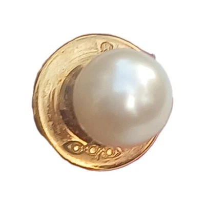 VINTAGE MIKIMOTO PEARL GOLD TONE MENS  TIE PIN BLUE VELVET BOXED GIFT 🎁 READY - Image 1 of 4