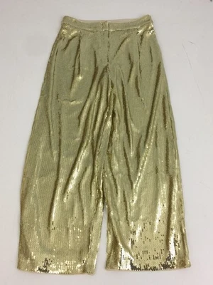 Pantalones para mujer M&S talla 12 dorados lentejuelas pierna ancha fiesta cremallera forrados nuevos F1 Foto 1 de 4