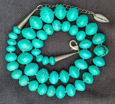 Collar Coldwater Creek piedra azul tallada 20" imitación turquesa teñido Howlita B41 Foto 1 de 4