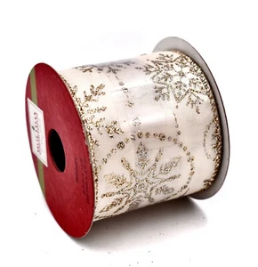 Glitter Snowflakes Ribbon,Light Gold,Gold Glitter,Polyester,Jo-ann's,2.5"x12ft. - Picture 1 of 2
