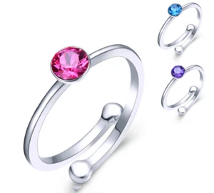 925 Sterling Silver Round Blue Zircon Adjustable Ring Womens Girl Jewellery Gift - Picture 1 of 8