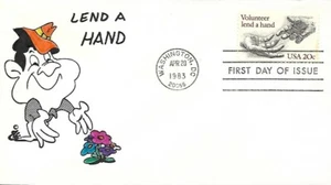 USA 1983 HAND PAINTED RICHARD ELLIS ANIMATED FDC + CACHET VOLUNTEER - Picture 1 of 1