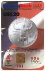20 $. 1996 Olympics VISA espèces : pièce de monnaie américaine avec athlète en fauteuil roulant carte bancaire D'OCCASION