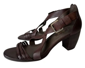 Ecco Brown Leather Strappy Heeled Sandals - Women's Size 40 - Picture 1 of 7
