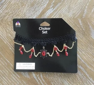 Black Lace Red Pendant Choker Necklace for Women Gothic Lace Chokers Halloween - Picture 1 of 3