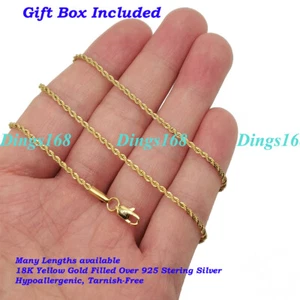 Real 18K Yellow Gold over 925 Sterling Silver 22 inch 3mm Rope Chain Necklace - Picture 1 of 4