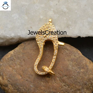 Natural Diamond Lobster Lock 925 Sterling Silver Gold Plated Clasp Lock Finding - Picture 1 of 4