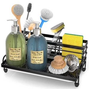 Kitchen Sink Caddy Organizer Rustproof Nonslip Soap Dish Dispenser Brush Sponge - Picture 1 of 8