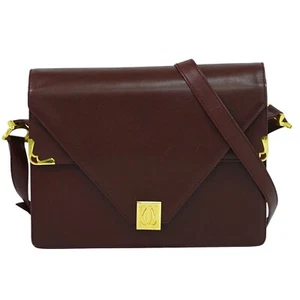 Cartier Must Leather Shoulder Crossbody Bag Bordeaux Gold - Picture 1 of 10