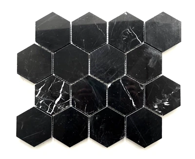 3" Black Marble Hexagon Mosaic Backsplash and Bathroom Kitchen Wall Floor Tile - Image 1 of 4