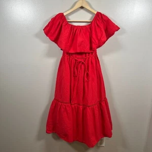 Lucy Paris Tiered Midi Dress Size XS Red Off the Shoulder Peasant Boho Vacation - Picture 1 of 8