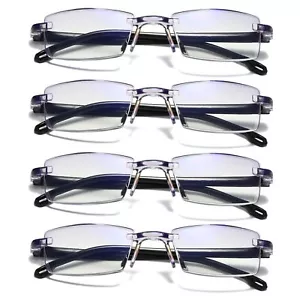 4er-Pack rechteckige randlose blaue lichtblockierende Lesebrille für Herren Unisex-Leser - Bild 1 von 8
